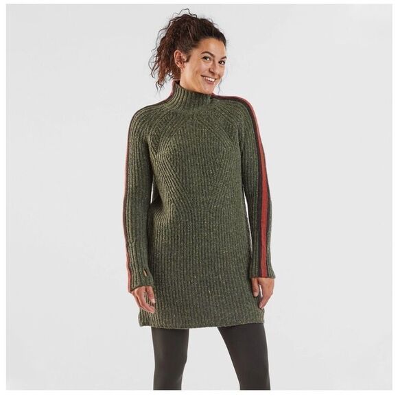 Krimson Klover Tops - Krimson Klover Women’s Green Orange Tuxedo Stripe Alpaca Wool Blend Mock Neck Tu